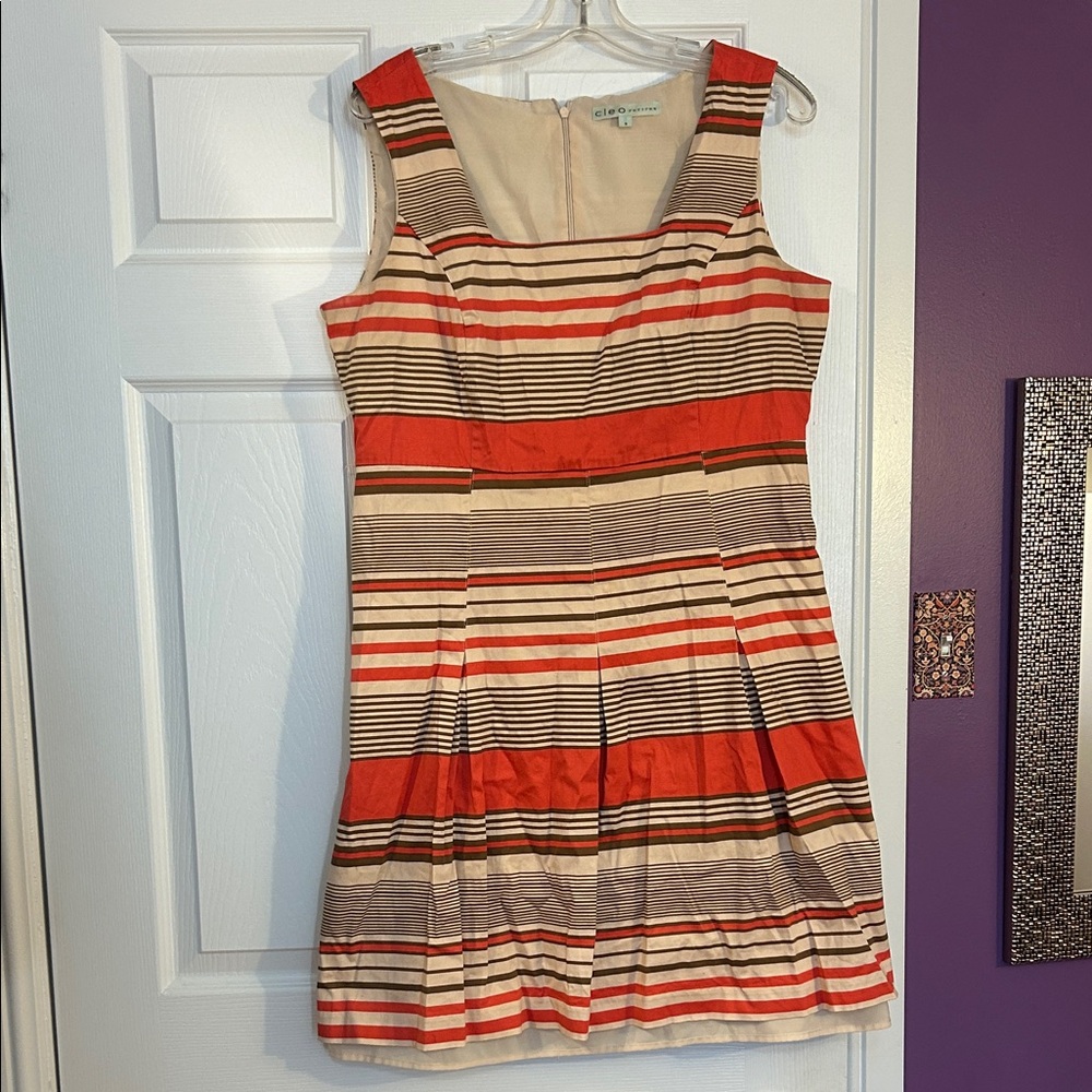 Cleo Sz 16 Petite Red and Cream Striped Sleeveless Dress